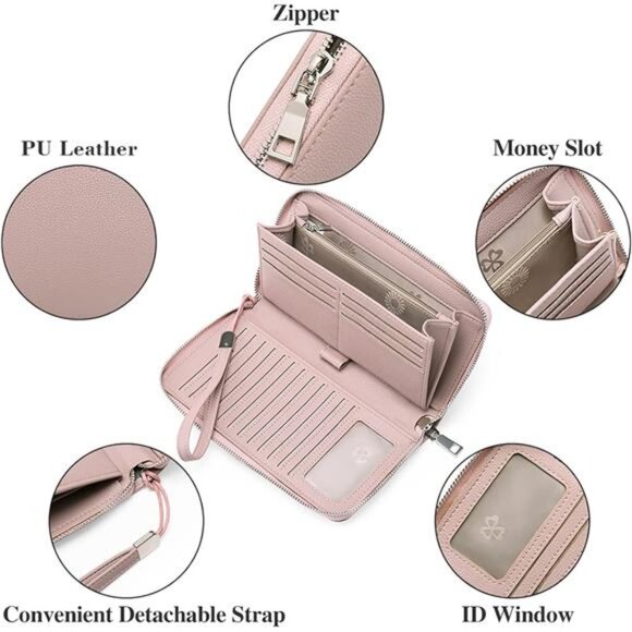 New Womens Wallet RFID Blocking Leather Zip Around Wallet Large Capacity - Picture 6 of 6